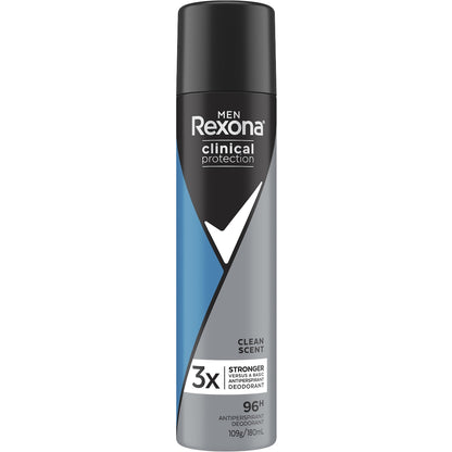 Rexona Men Clinical 96hr Deodorant Aerosol Shower Clean 180ml