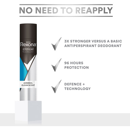 Rexona Men Clinical 96hr Deodorant Aerosol Shower Clean 180ml