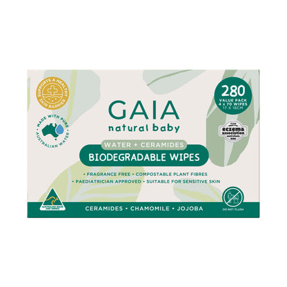 Gaia Natural Biodegradable Baby Water Wipes - 280 pack