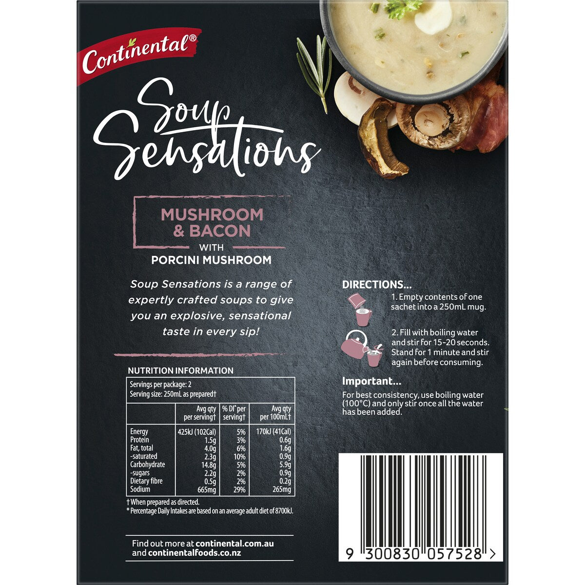 Continental Soup Sensations Mushroom & Bacon Serves 2 48g
