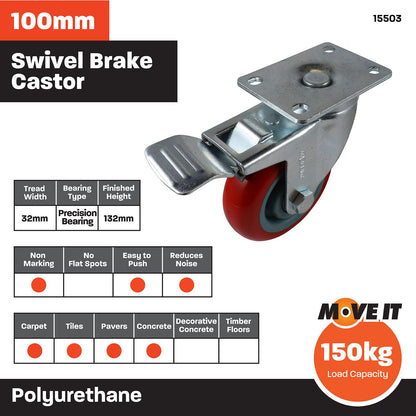 Move It Swivel Brake Castor - 100mm