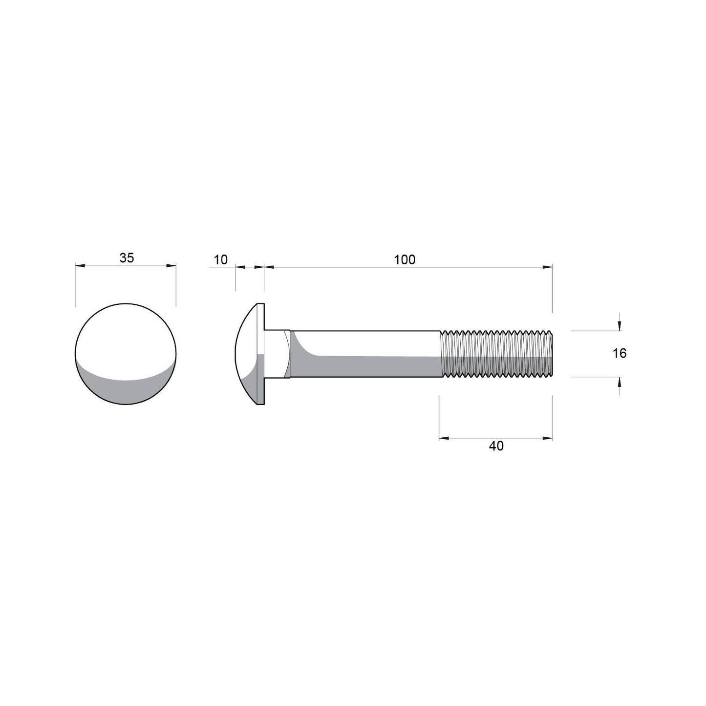 Zenith Hot Dip Galvanised Cup Head Bolts & Nuts - M16 x 100mm - 12 Pack