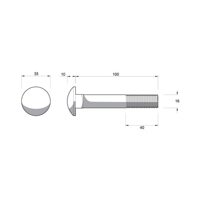 Zenith Hot Dip Galvanised Cup Head Bolts & Nuts - M16 x 100mm - 12 Pack