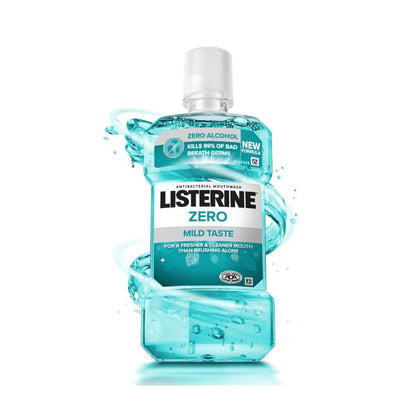 Listerine Zero Alcohol Antibacterial Mouthwash Less Intense Taste - 500mL