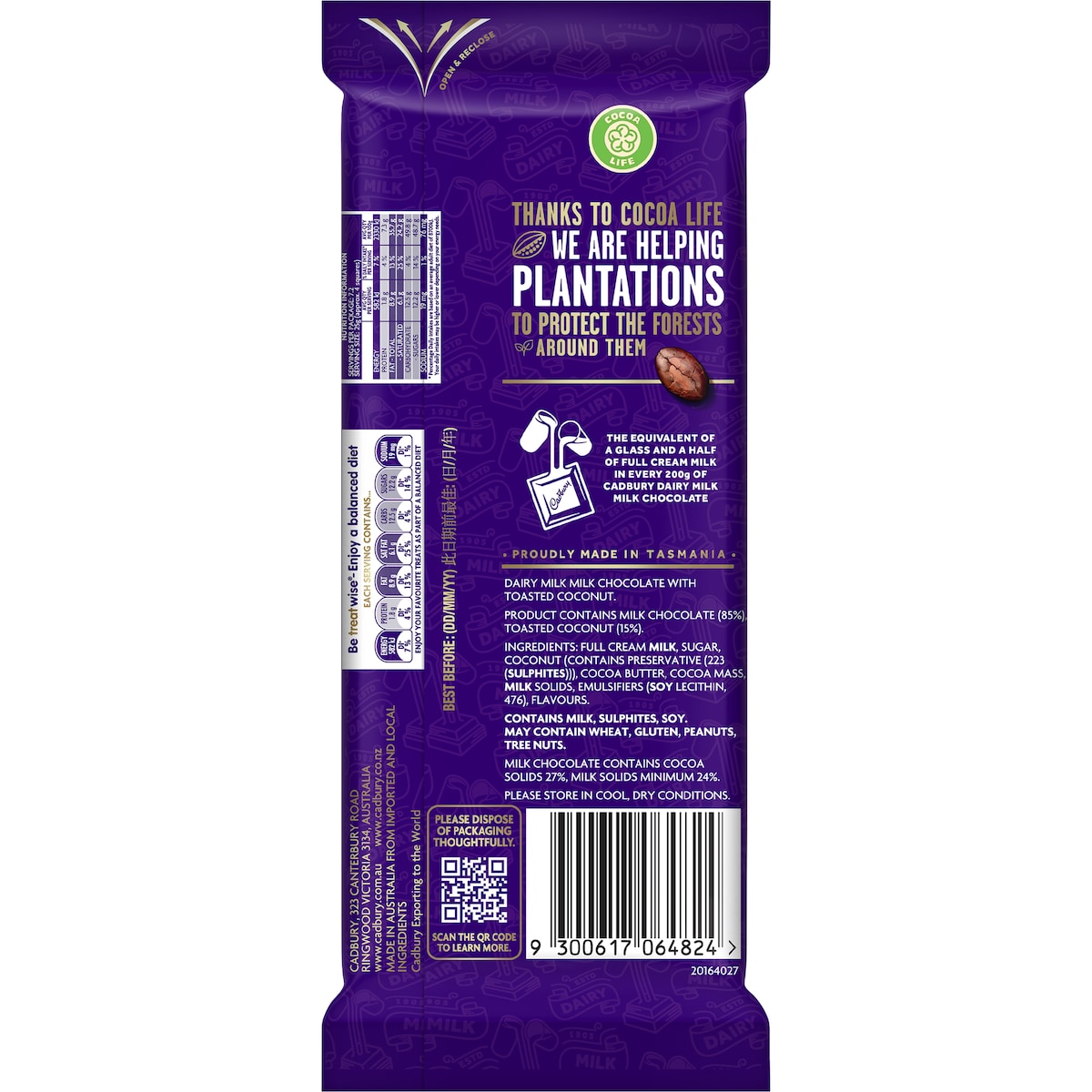 Cadbury Dairy Milk Coconut Rough Chocolate Block 180g