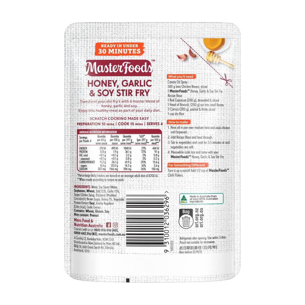 MasterFoods Stir Fry Honey Garlic & Soy Recipe Base - 175g