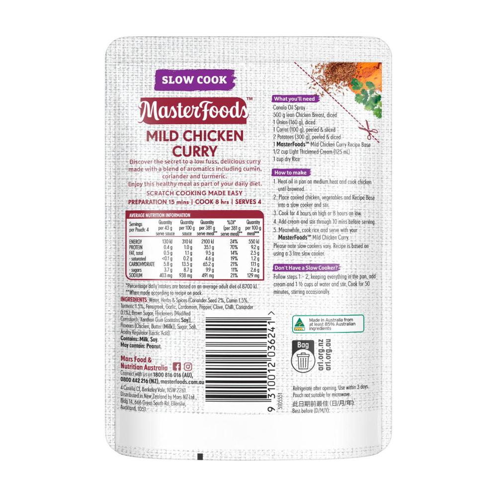 MasterFoods Slow Cooker Mild Chicken Curry Recipe Base - 175g