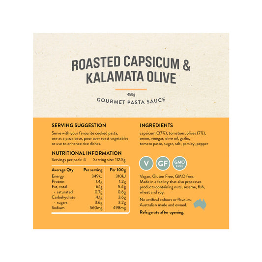 Rare Bear Roasted Capsicum & Kalamata Olive Pasta Sauce - 450g