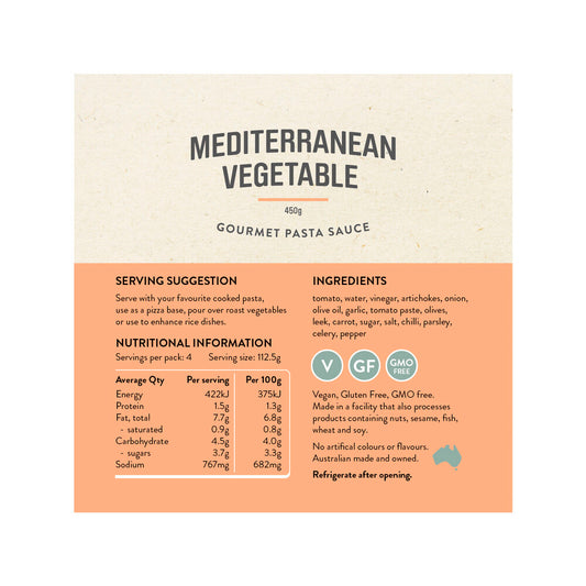 Rare Bear Mediterranean Vegetable Pasta Sauce - 450g