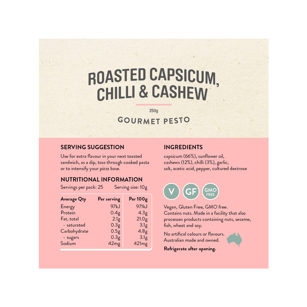 Rare Bear Roastd Capsicum Chilli & Cashew Pesto - 250g