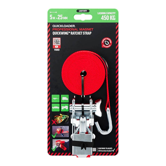 Quickloader Ratchet Tie Down Strap Hybrid - 5m - 450kg - Red