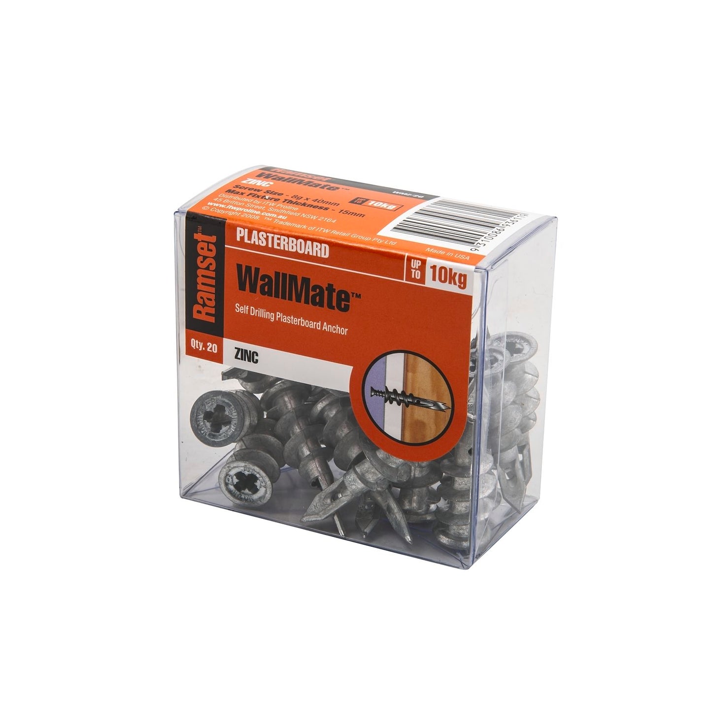 Ramset Zinc Wallmate Plasterboard Anchor - 13mm - 20 Pack