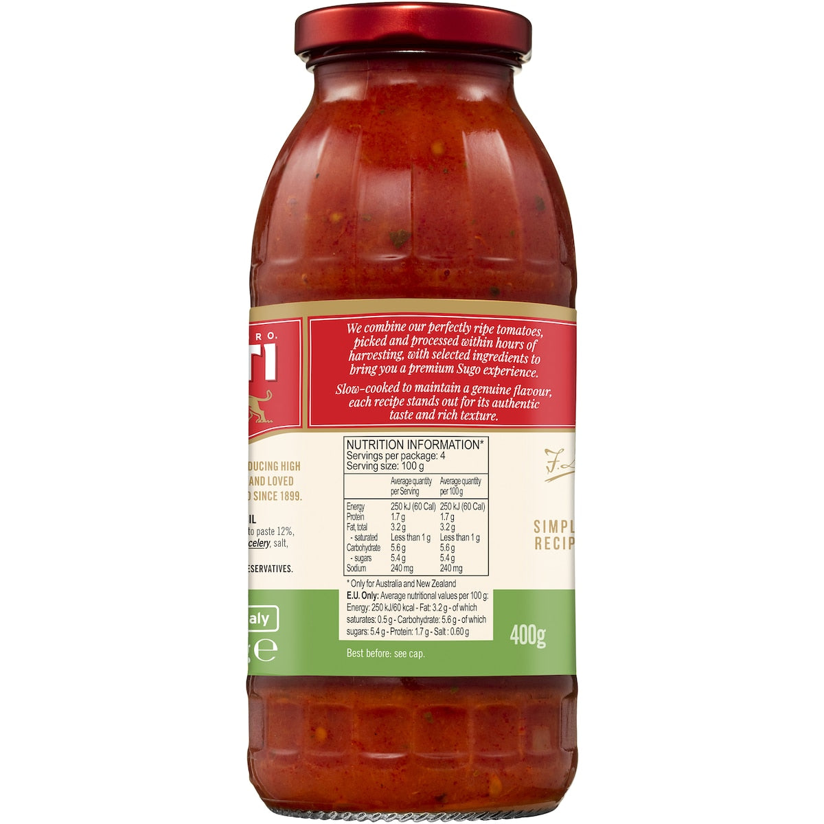 Mutti Sugo Semplice Pasta Sauce Basil 400g