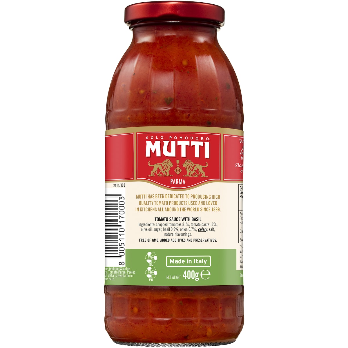 Mutti Sugo Semplice Pasta Sauce Basil 400g