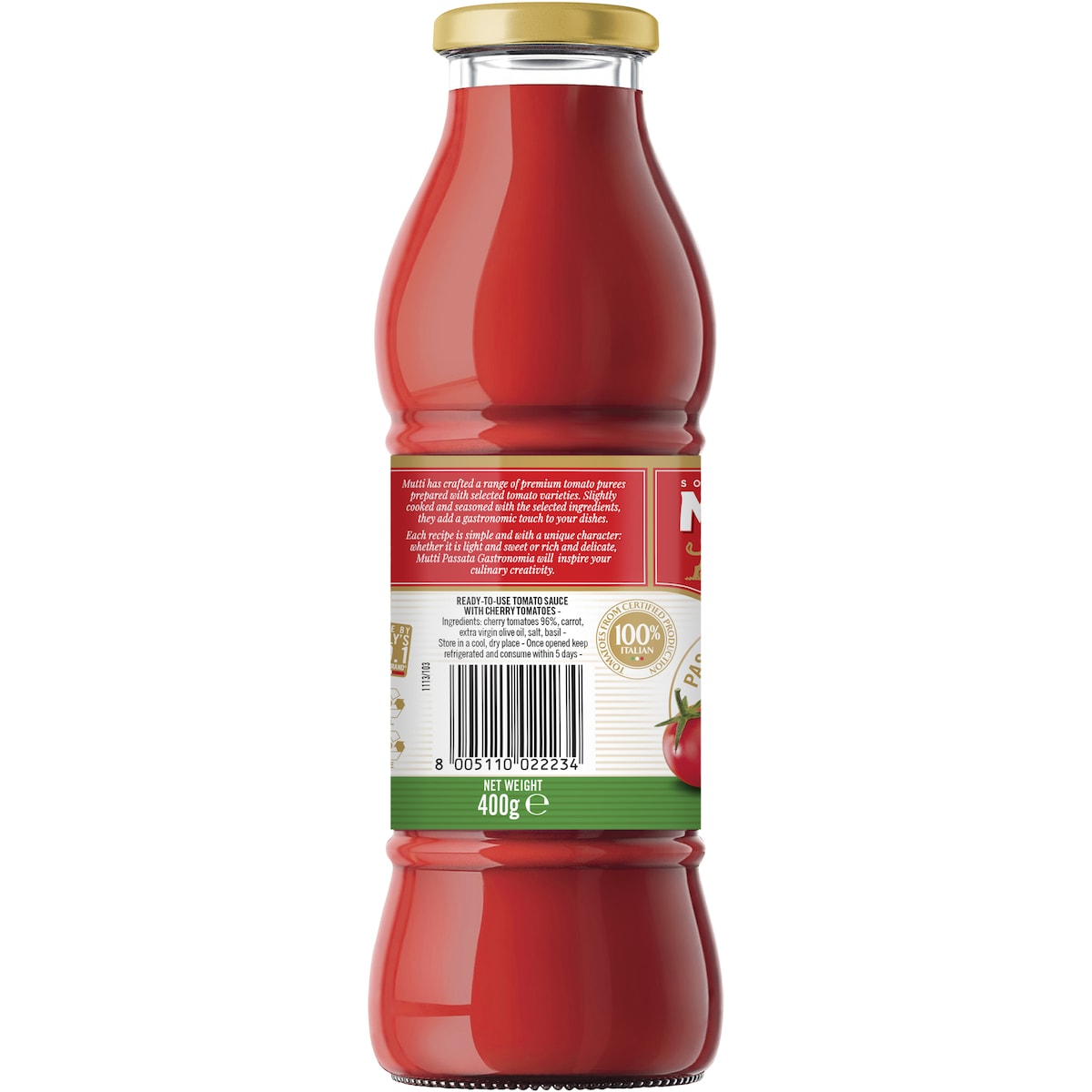 Mutti Cherry Tomato Passata Tomato Puree Gastronomia 400g