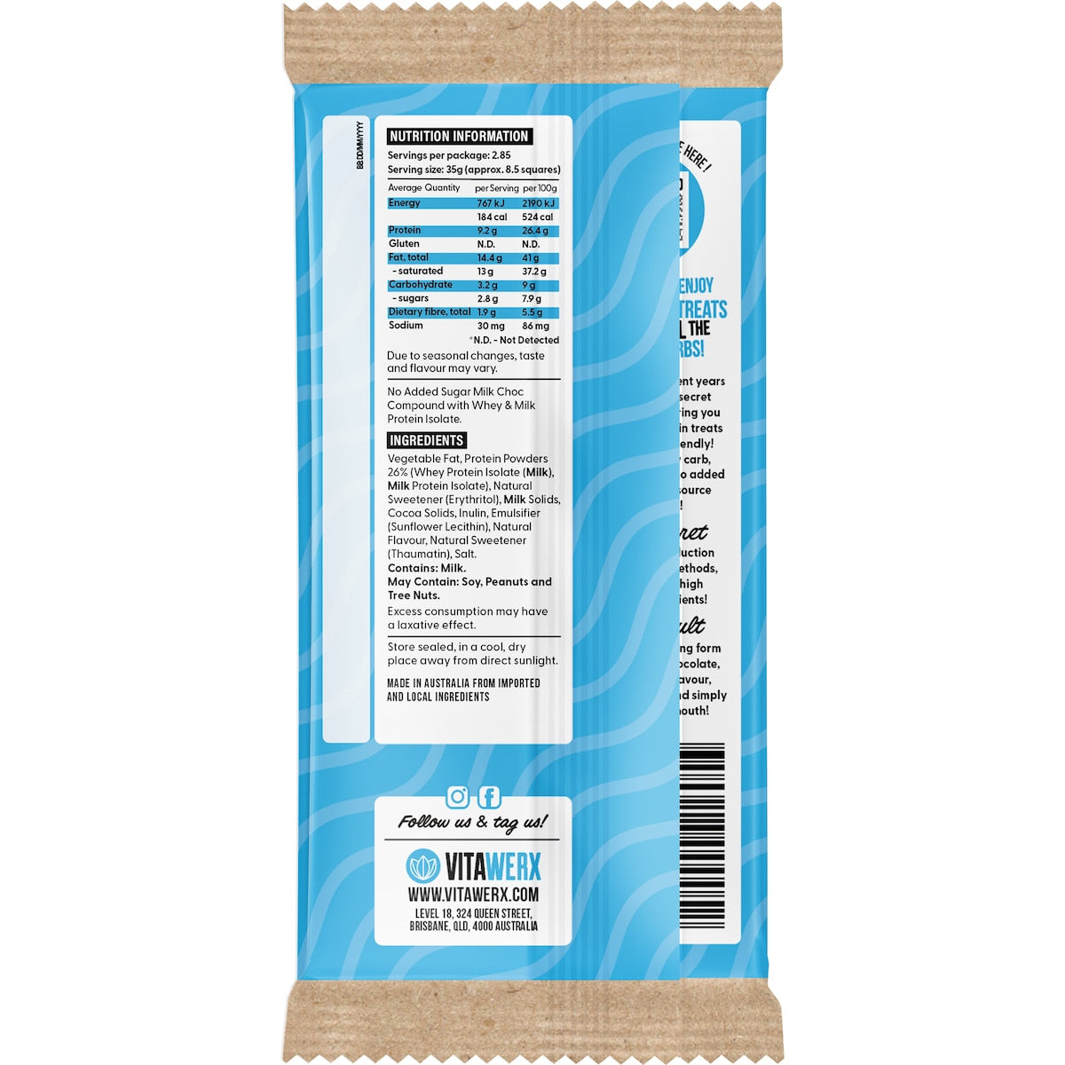 Vitawerx Protein Milk Chocolate Block 100g