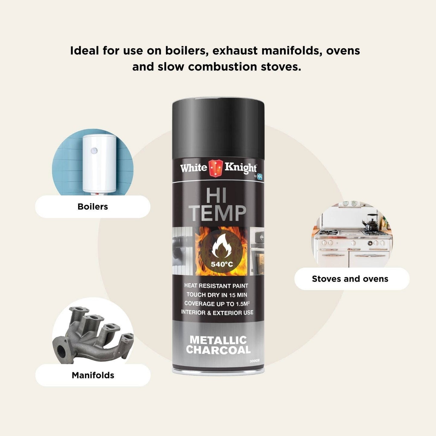White Knight Hi Temp Spray Paint - 300g - Metallic Charcoal