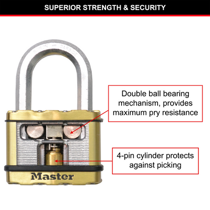 Master Lock Long Shackle Padlock - 50mm - Brass - Laminated Steel - Cut Resistant