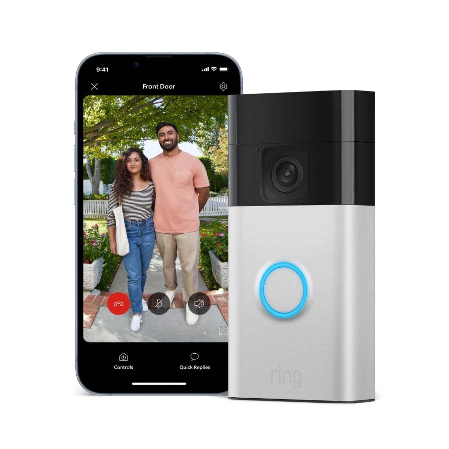 Ring Satin Nickel Battery Video Doorbell with Chime