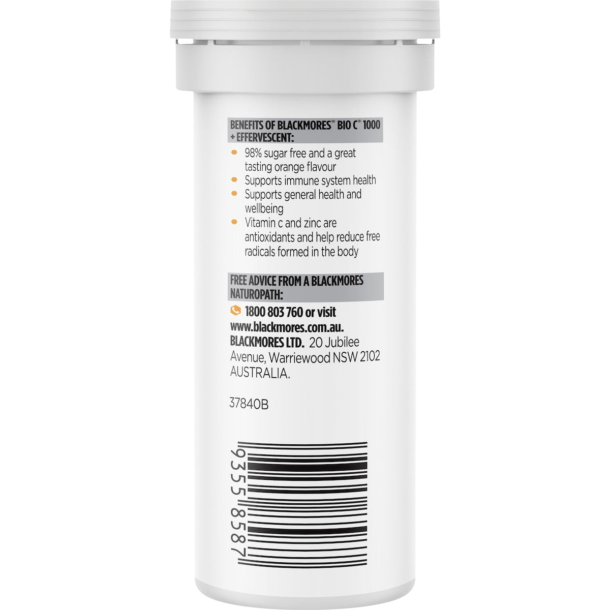 Blackmores Bio C 1000mg Echinacea + Zinc Vitamin C Effervescent Tablets 10 pack