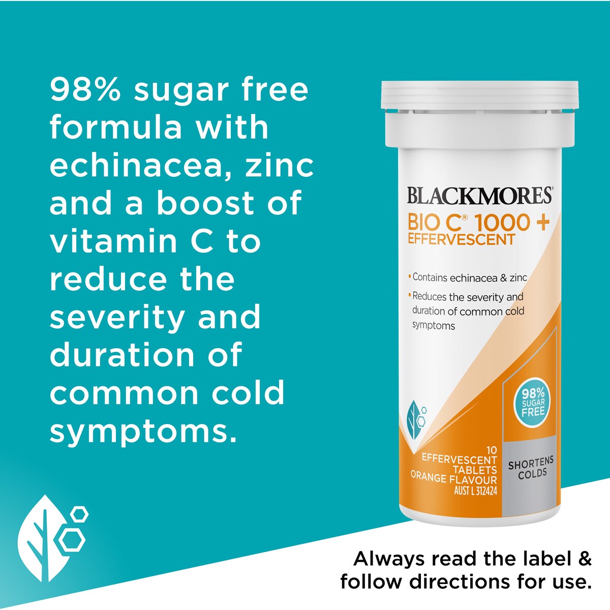 Blackmores Bio C 1000mg Echinacea + Zinc Vitamin C Effervescent Tablets 10 pack