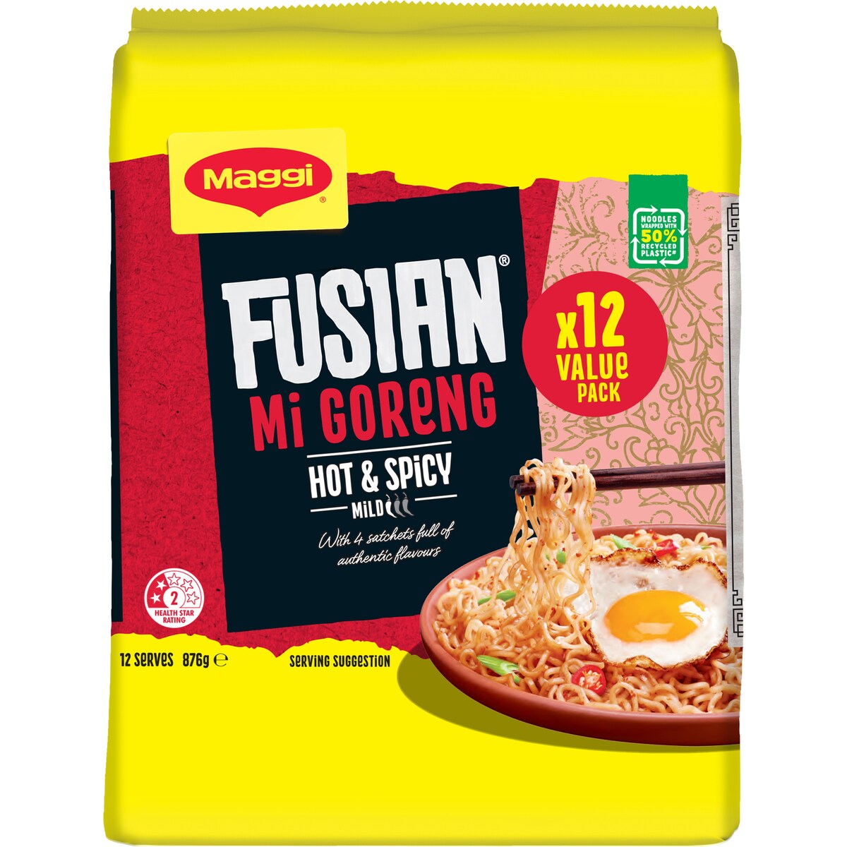 Maggi Fusian Mi Goreng Hot & Spicy Flavour Instant Noodles 12 Value Pack