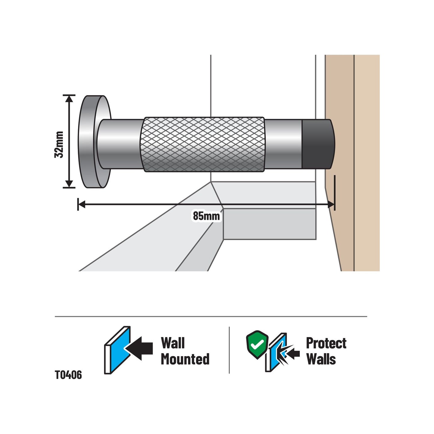 Adoored 85mm Satin Chrome Knurled Door Stop
