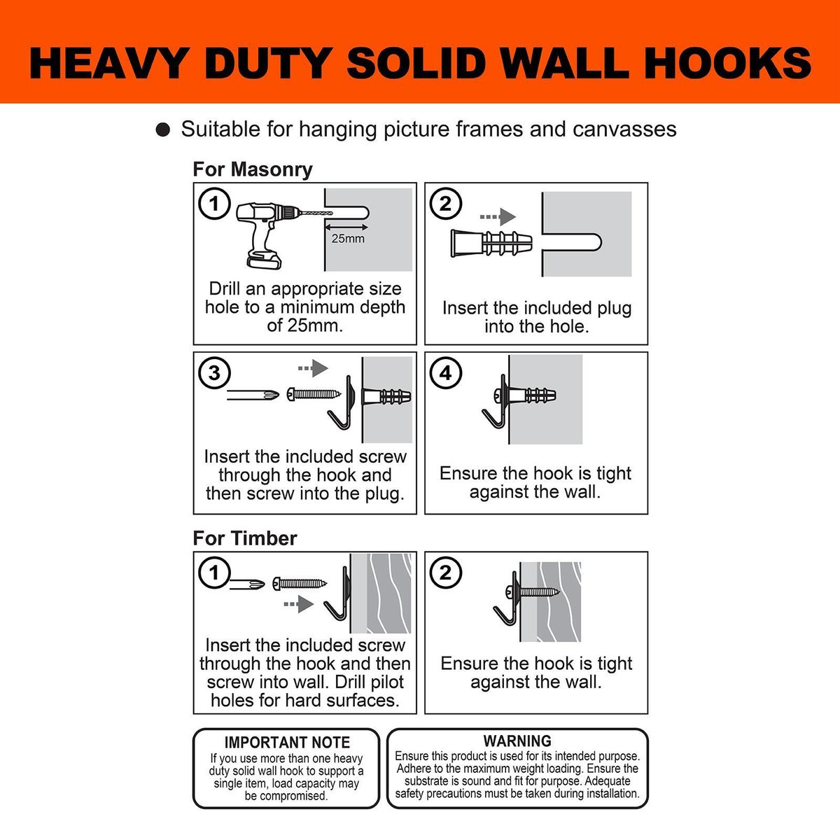 Everhang Picture Hanging Hook - 20kg - Steel - Heavy Duty - 2 Pack