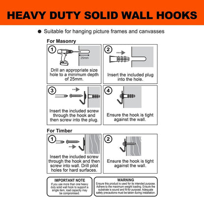 Everhang Picture Hanging Hook - 20kg - Steel - Heavy Duty - 2 Pack