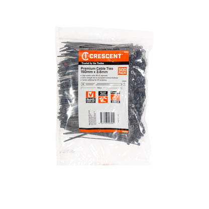 Crescent Black Cable Ties - 150 x 3.6mm - 500 Pack