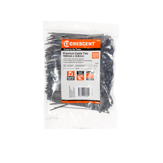 Crescent Black Cable Ties - 150 x 3.6mm - 500 Pack