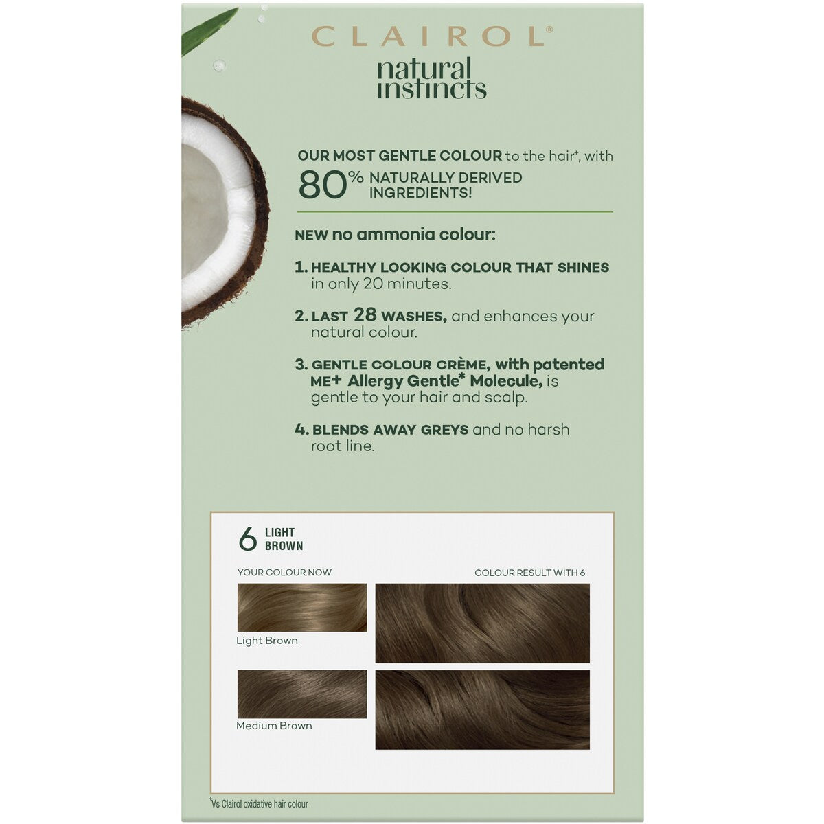 Clairol Natural Instincts Hair Colour 6 Light Brown Semi Permanent each