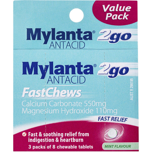 Mylanta Fastchews Antacid Tablets Mint 3 x 8 Pack
