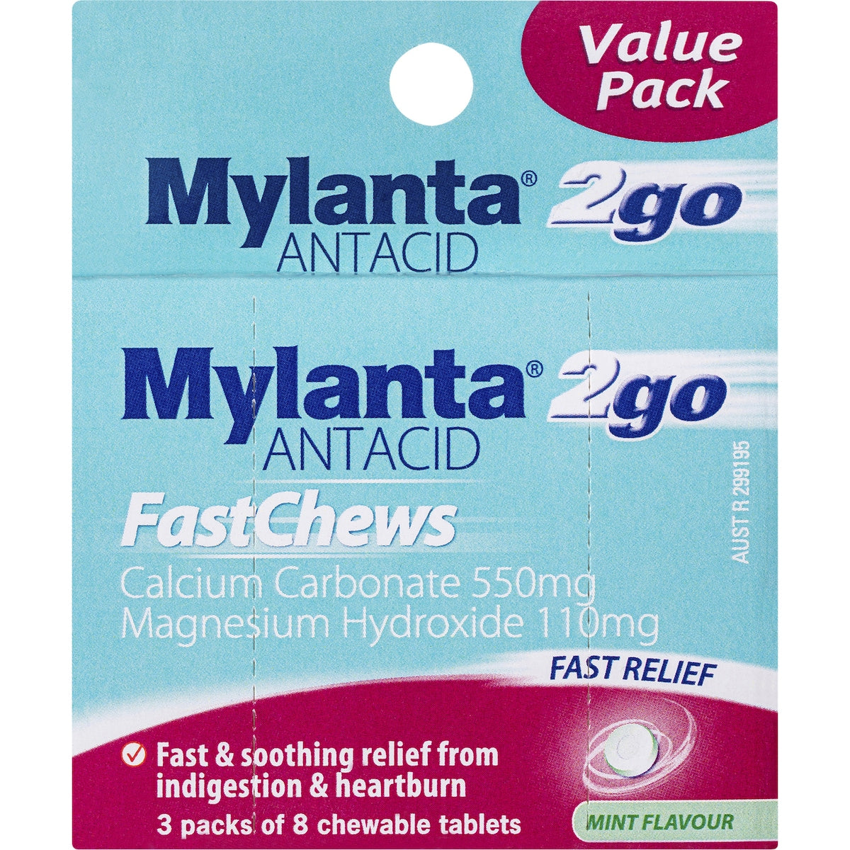 Mylanta Fastchews Antacid Tablets Mint 3 x 8 Pack