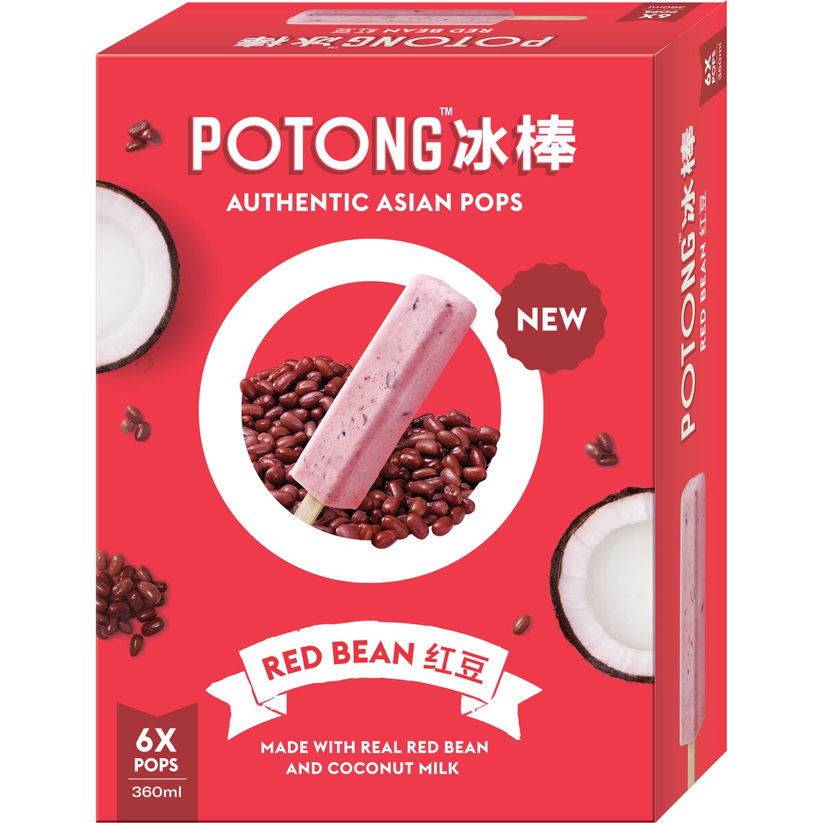Potong Coconut Milk & Red Bean Pops 6 Pack