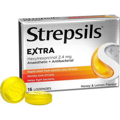 Strepsils Extra Honey & Lemon Sore Throat Fast Numb Lozenges 16 Pack