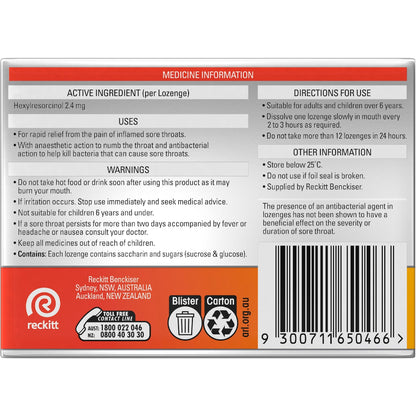 Strepsils Extra Honey & Lemon Sore Throat Fast Numb Lozenges 16 Pack
