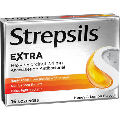 Strepsils Extra Honey & Lemon Sore Throat Fast Numb Lozenges 16 Pack