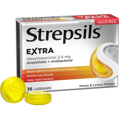 Strepsils Extra Honey & Lemon Sore Throat Fast Numb Lozenges 36 Pack