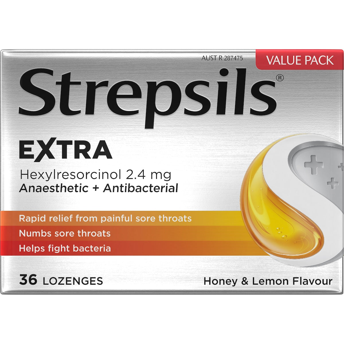 Strepsils Extra Honey & Lemon Sore Throat Fast Numb Lozenges 36 Pack