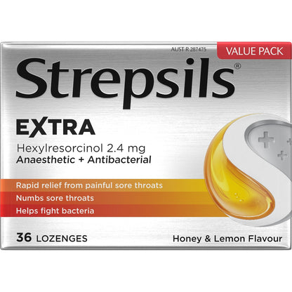 Strepsils Extra Honey & Lemon Sore Throat Fast Numb Lozenges 36 Pack