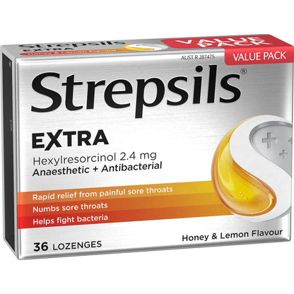Strepsils Extra Honey & Lemon Sore Throat Fast Numb Lozenges 36 Pack