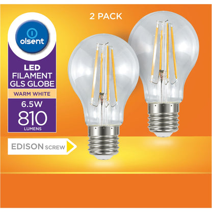 Olsent Led Filament Gls Es 6.5w 810lm 2 Pack