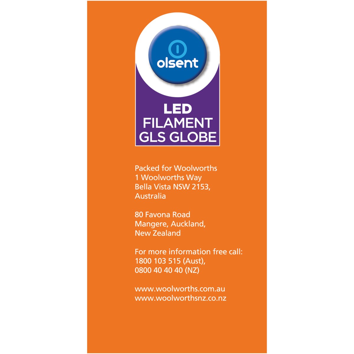 Olsent Led Filament Gls Es 6.5w 810lm 2 Pack