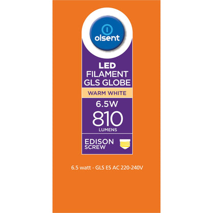 Olsent Led Filament Gls Es 6.5w 810lm 2 Pack