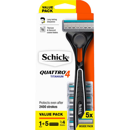 Schick Quattro 4 Titanium Razor Handle With 5 Blades Each