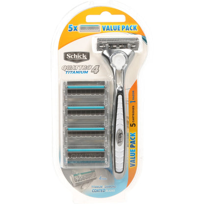 Schick Quattro 4 Titanium Razor Handle With 5 Blades Each