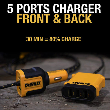 Dewalt 5 Port Mobile USB PD Car Charger - 72W