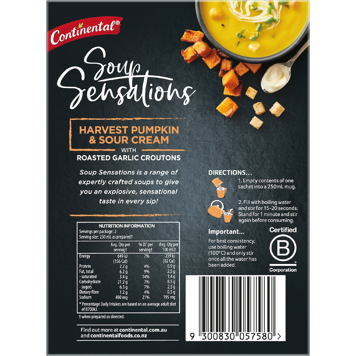 Continental Soup Sensations Harvest Pumpkin & Sour Cream 70g