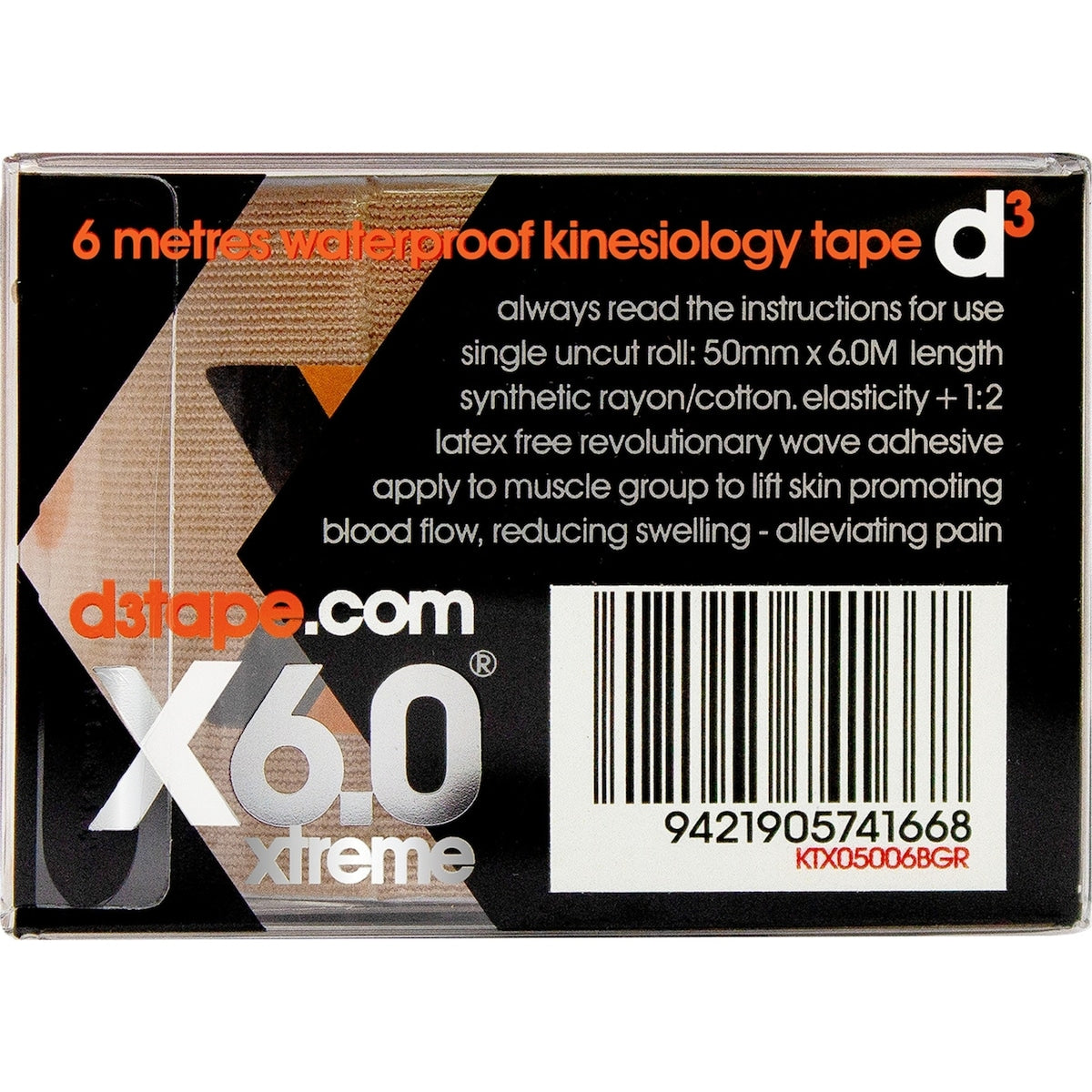 D3 X6.0 Waterproof Kinesiology Tape 6m Each